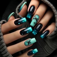 NA083 - Patch Dark Green Gradient Butterfly Nails